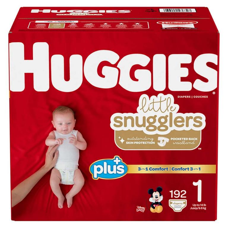 HUGGIES PLUS DIAPERS SZ 1 192PK