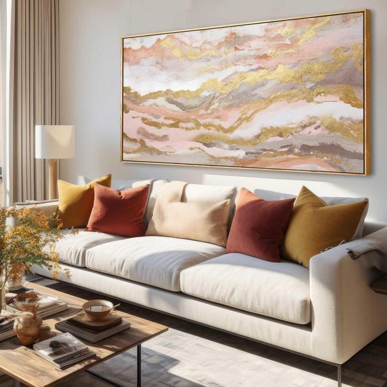 YJYART PINK ABSTRACT ART 20INX40IN