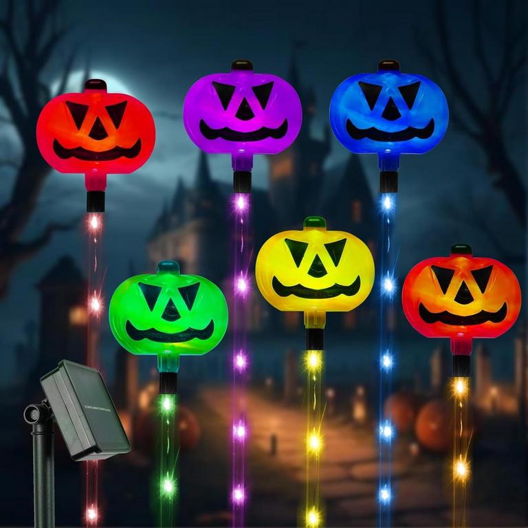 KTINNEAD SOLAR PUMPKIN STAKE LIGHTS 6PK