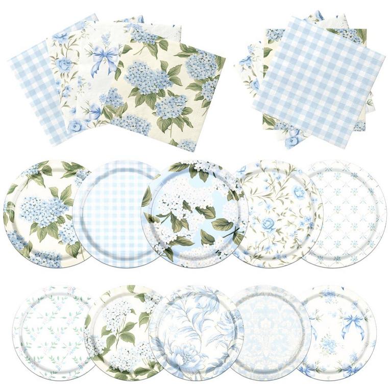 CMUSKO 60PCS FLORAL PLATES & NAPKINS