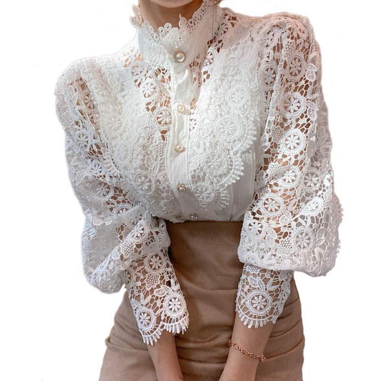 FENGQIYUNHAI LACE TRIM SHIRT L