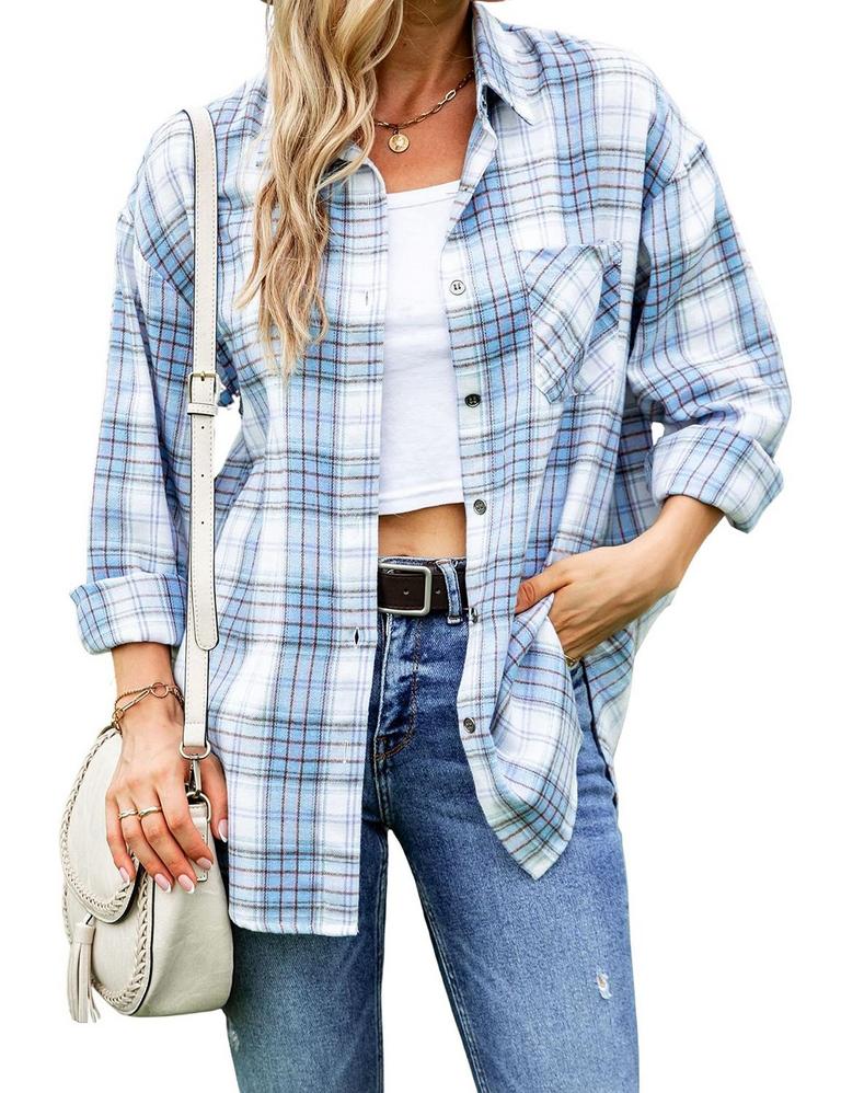 WANZETALY WOMEN'S SZ L BLUE SHIRT