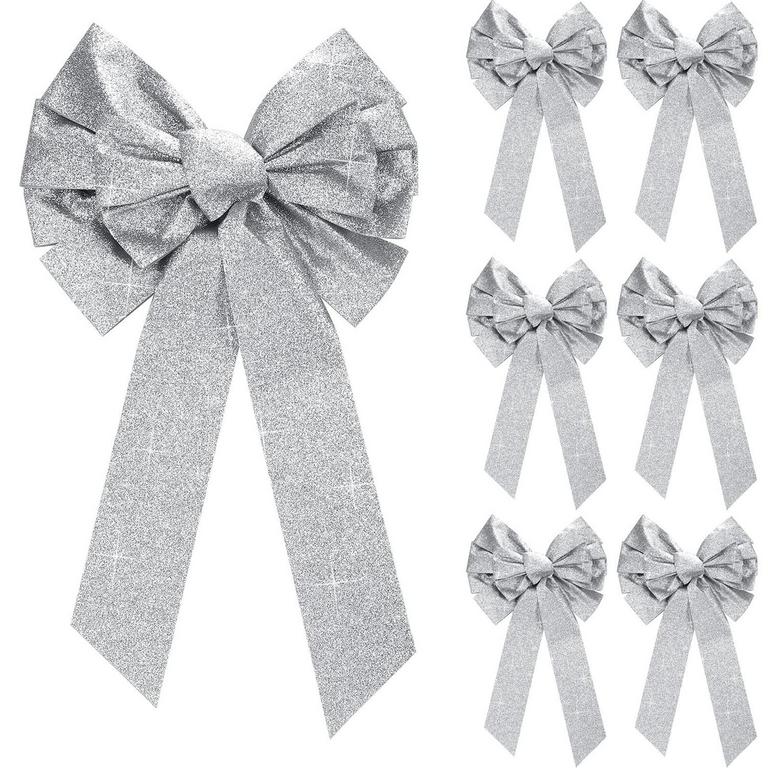 6PK SILVER VELVET BOWS