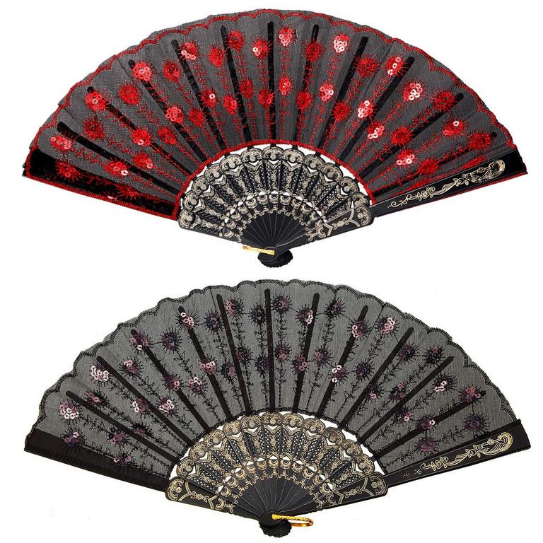 2PK SEQUIN FOLDING FANS