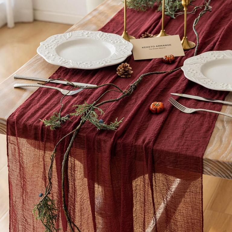 BURGANDY CHEESECLOTH RUNNER