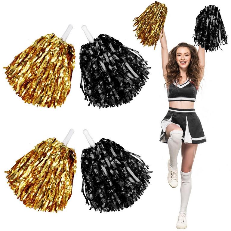 HANAIVE 4PC POM POMS GOLD & BLACK