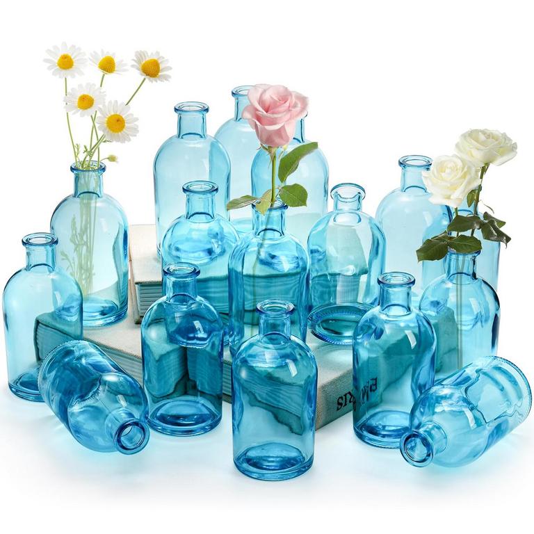 YOUEON 16PCS BLUE GLASS VASES