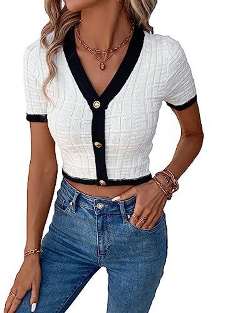 SHENHE VNECK KNIT CROP TOP