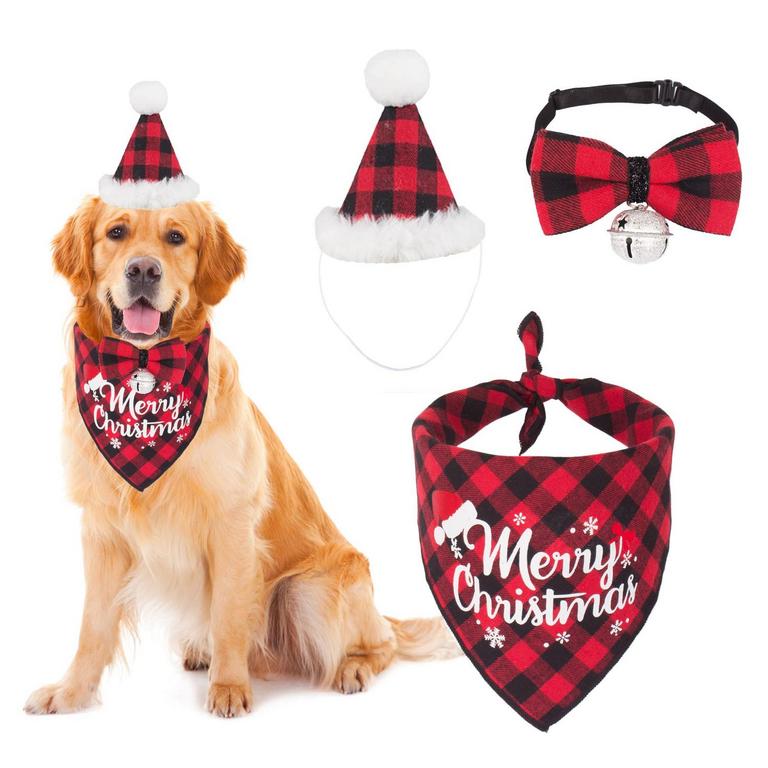 DOG XMAS BANDANA HAT BOWTIE
