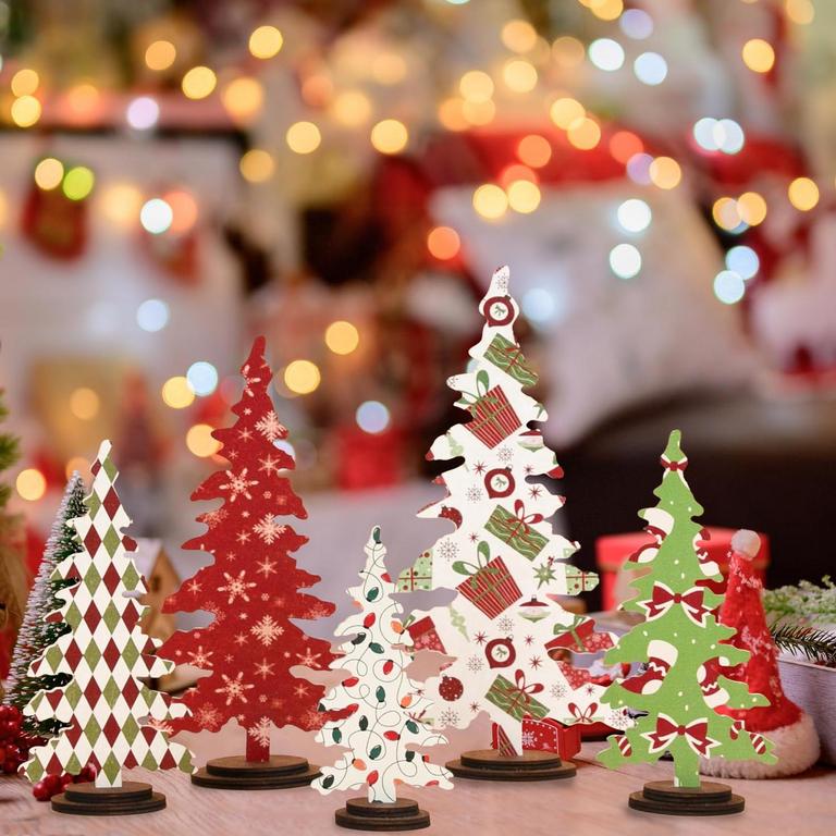 5PC WOODEN XMAS TREES