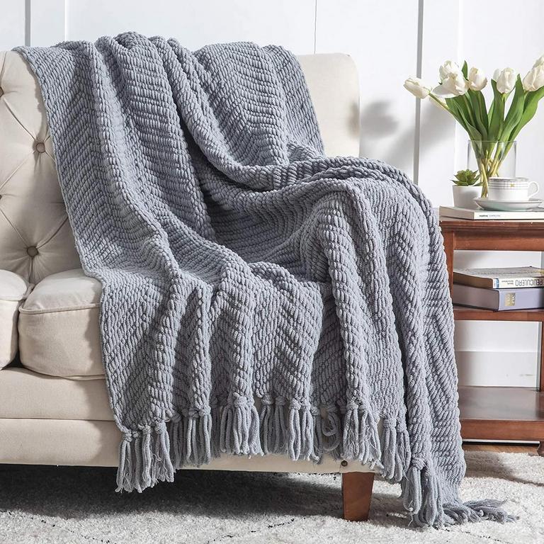 BEDSURE GRAY CHENILLE BLANKET