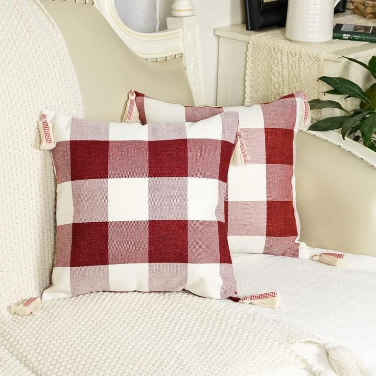 2 RED BUFFALO PLAID PILLOW COVERS 18"X18"