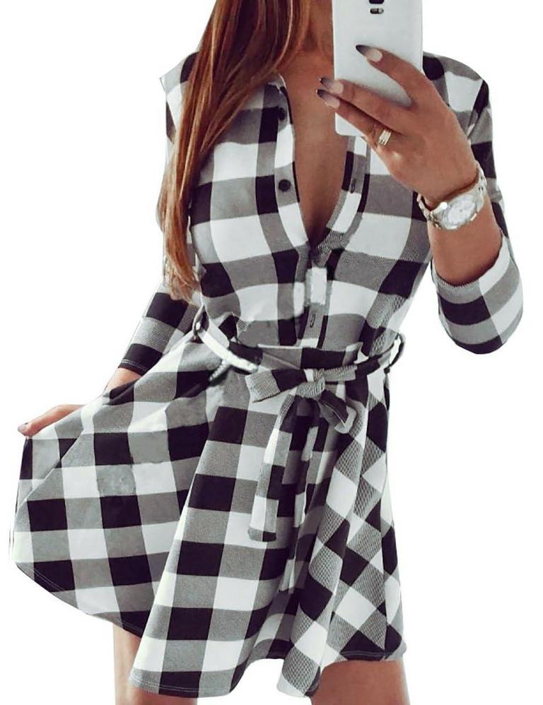 FANCYINN PLAID TUNIC L
