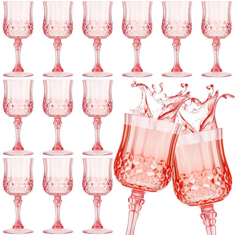 PATTERNED PLASTIC WINE GLASSES 12PK 