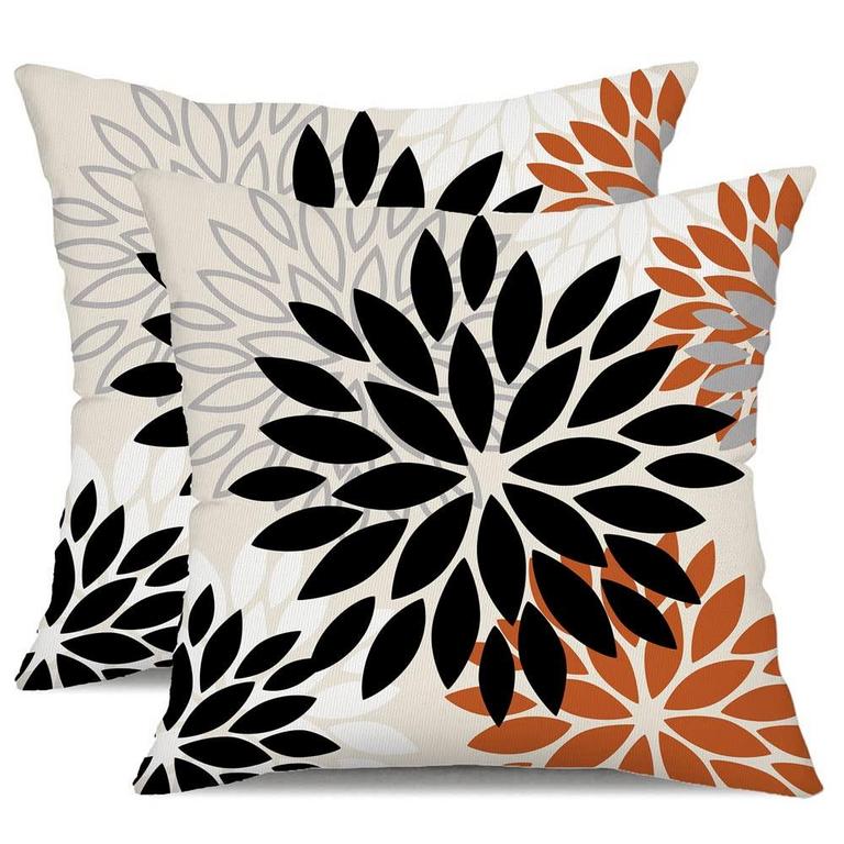 BLACK ORANGE FLOWER PILLOWS