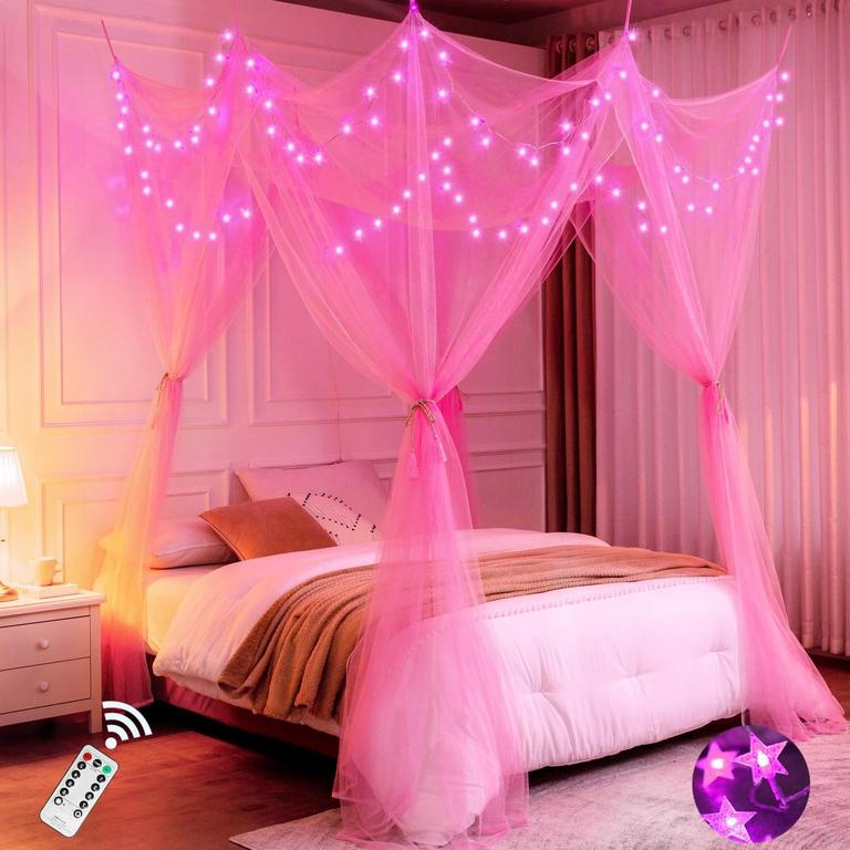 PINK BED CANOPY W/ LIGHTS