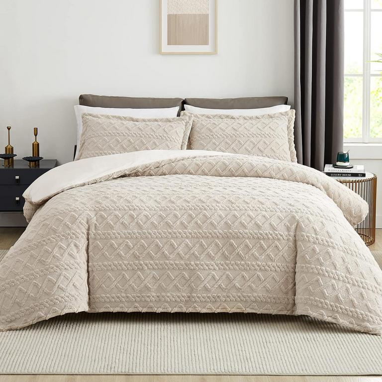 TOPCEE BEIGE KING DUVET COVER 3PC SET 