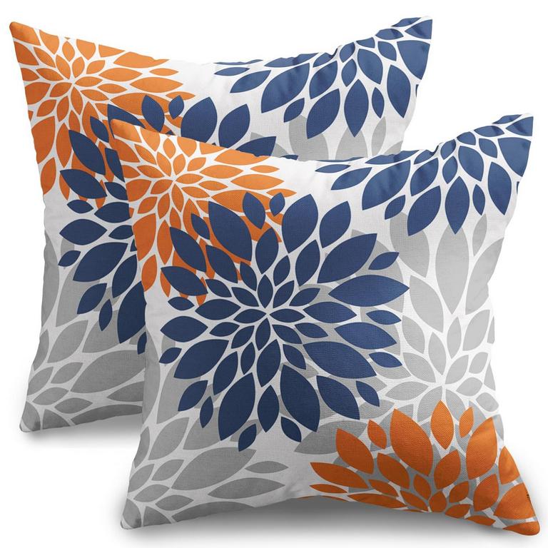 NAVY BLUE ORANGE PILLOW COVERS 2PK 18"X18"