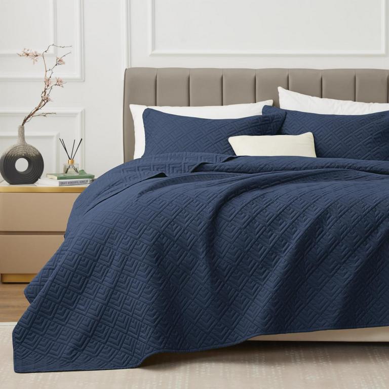 EXQ HOME TWIN NAVY QUILT SET 2PC 
