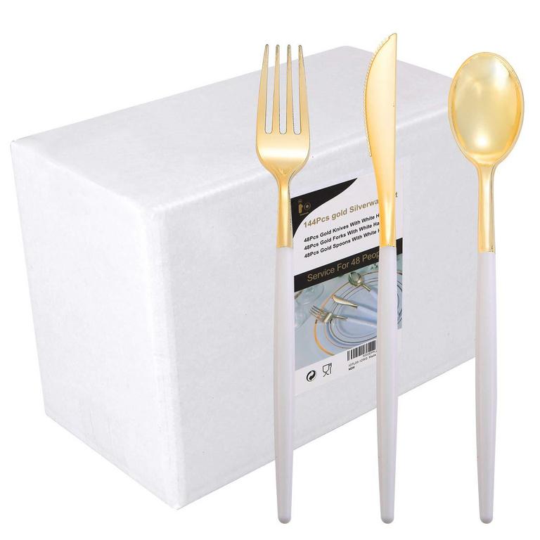 GOLD PLASTIC SILVERWARE SET