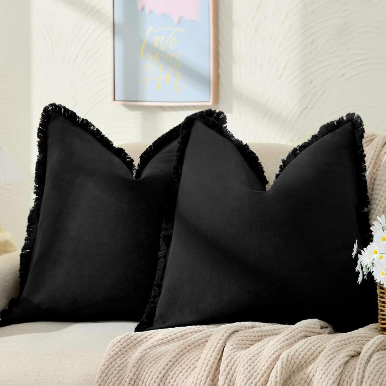 2 ZWJD BLACK PILLOW COVERS 18"X18"
