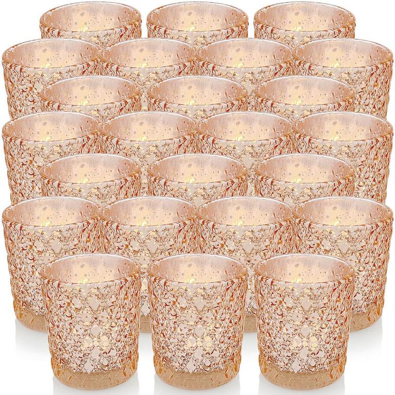 SHMILMH ROSEGOLD CANDLE HOLDERS 24PK 
