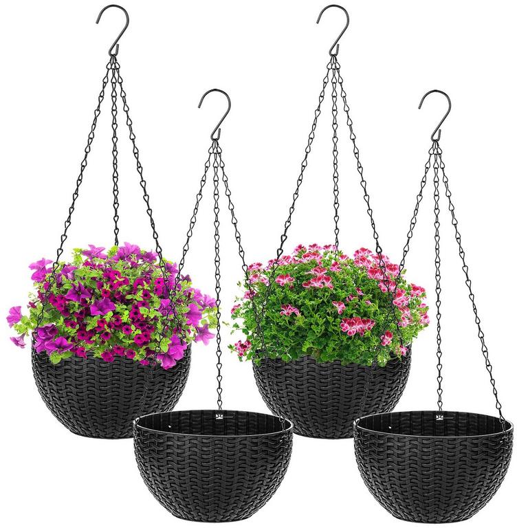 4PK BLACK HANGING PLANTERS