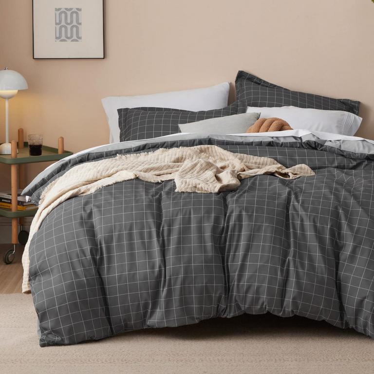 BEDSURE PLAID QUEEN DUVET COVER SET 3PC 