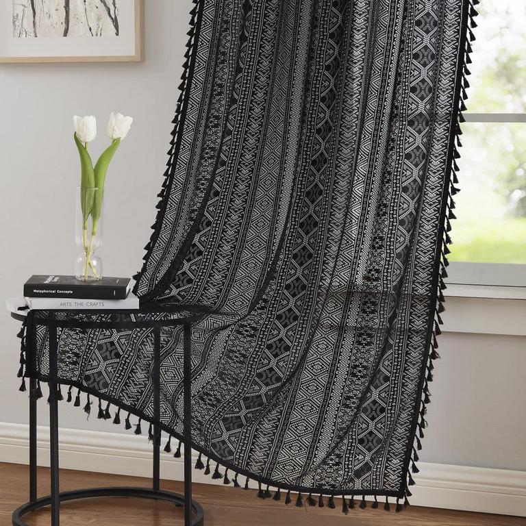 2 BOHO LINEN TASSEL CURTAINS 95"X40"