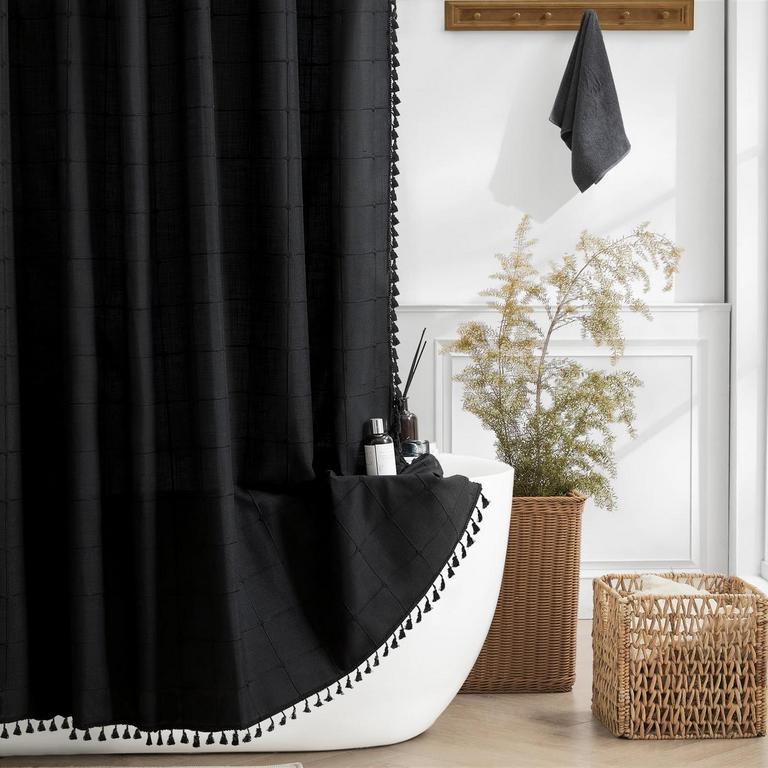 BLACK LINEN SHOWER CURTAIN