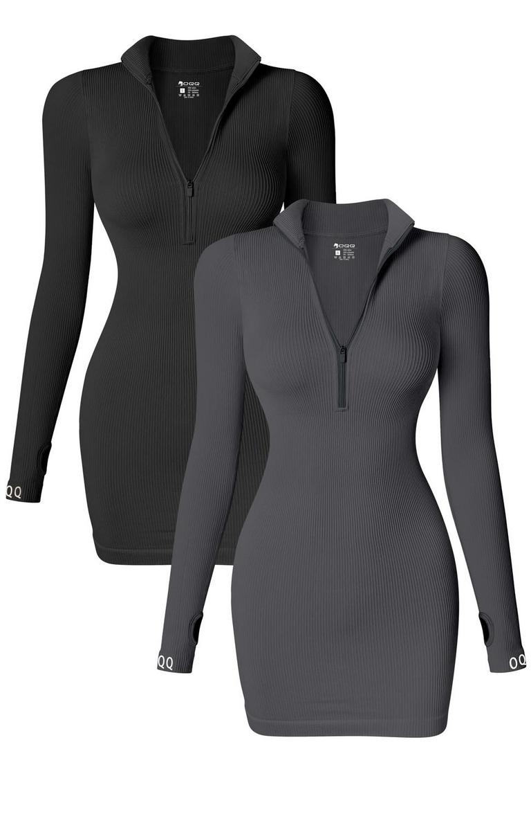 OQQ RIBBED DRESS S