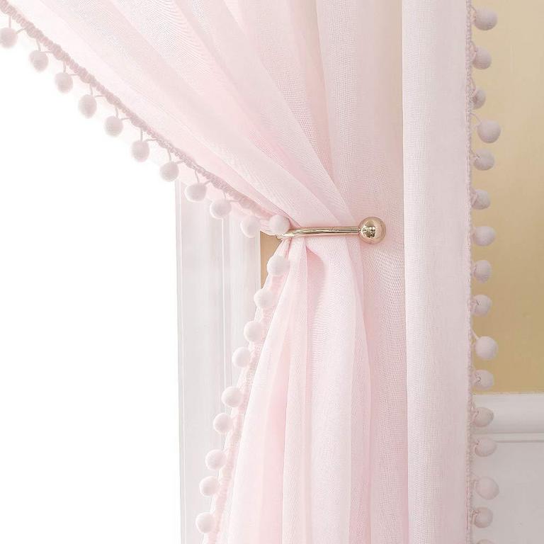 MIULEE PINK POM CURTAINS