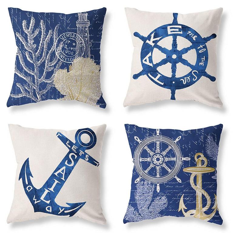 NAUTICAL THROW PILLOW COVERS 4PK