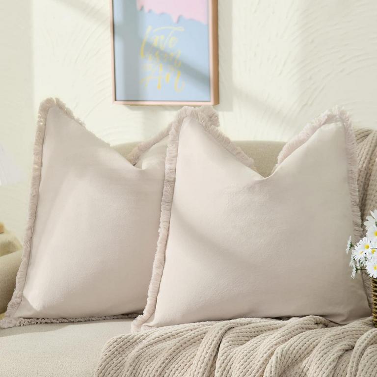 2 ZWJD BEIGE PILLOW COVERS 18"X18"