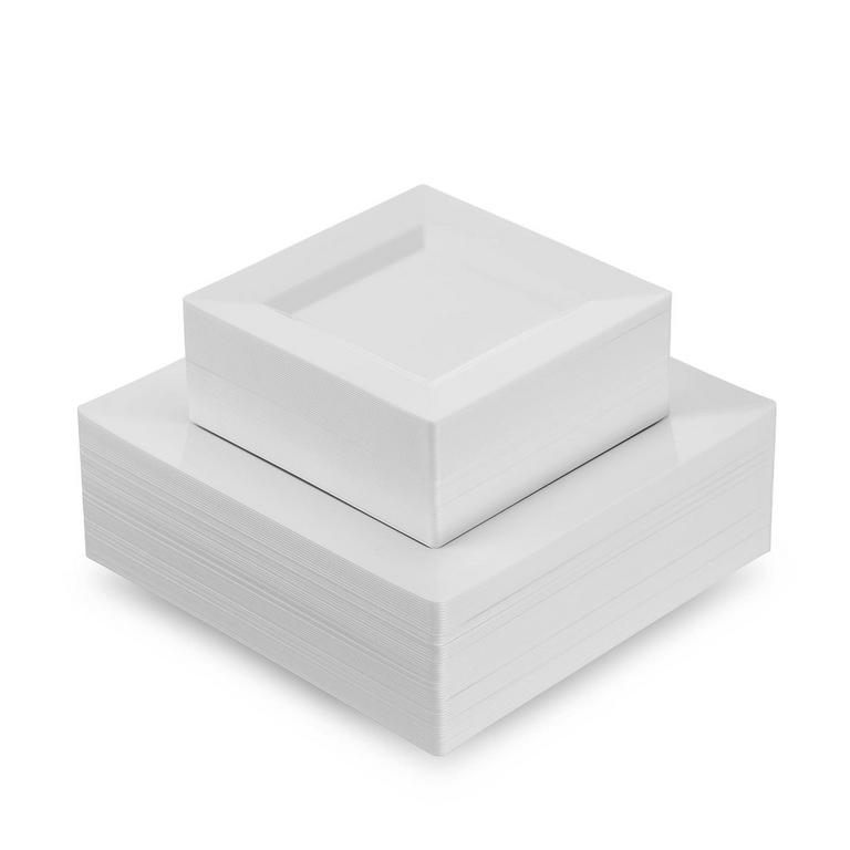 60-PC WHITE PLASTIC PLATES SET