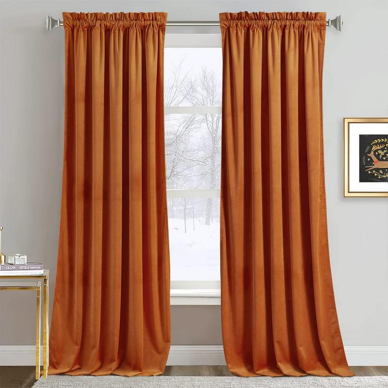 2 ORANGE VELVET CURTAINS 52"x84"