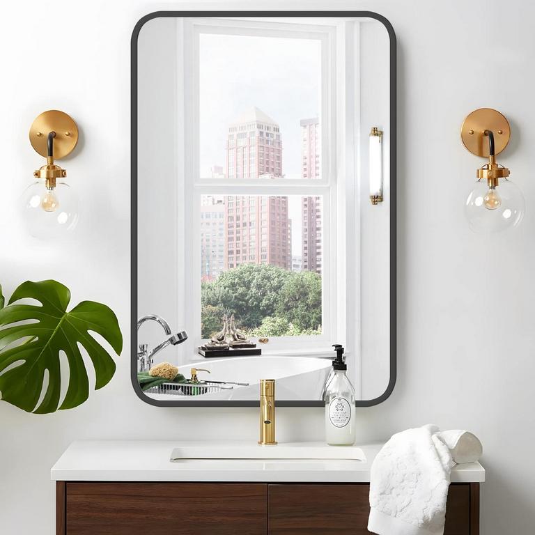 BLACK WOOD 26"X40" BATHROOM MIRROR