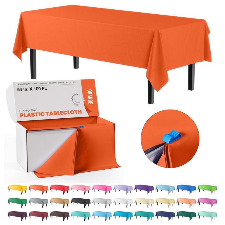 ORANGE PLASTIC TABLE COVER ROLL 54"X100'