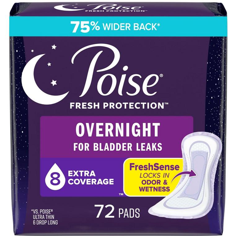 POISE OVERNIGHT INCONTINENCE PADS 72PK 