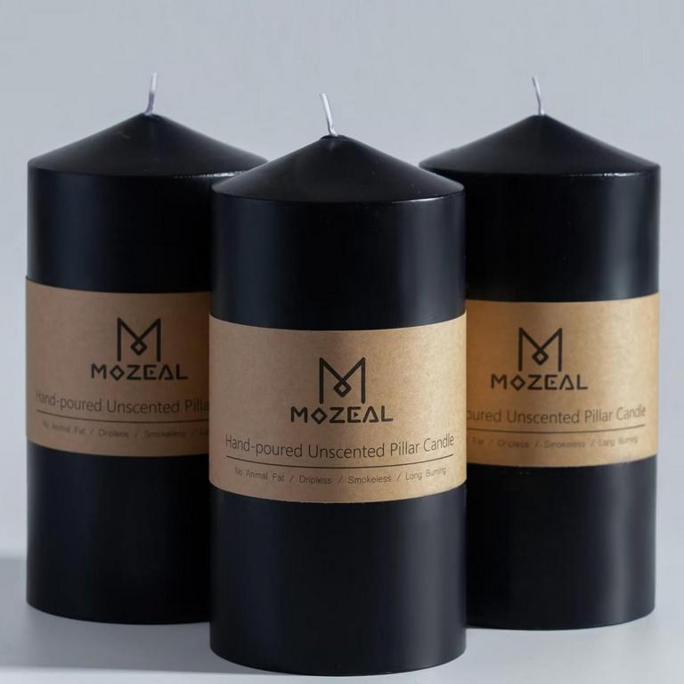 MOZEAL BLACK PILLAR CANDLES 3PK