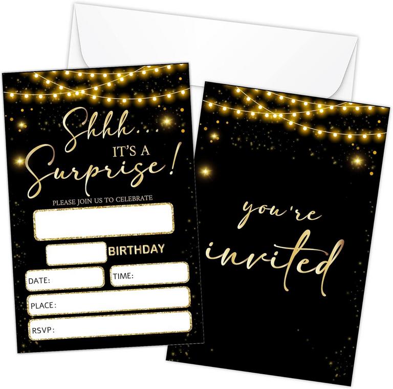 GOLD SURPRISE PARTY INVITES