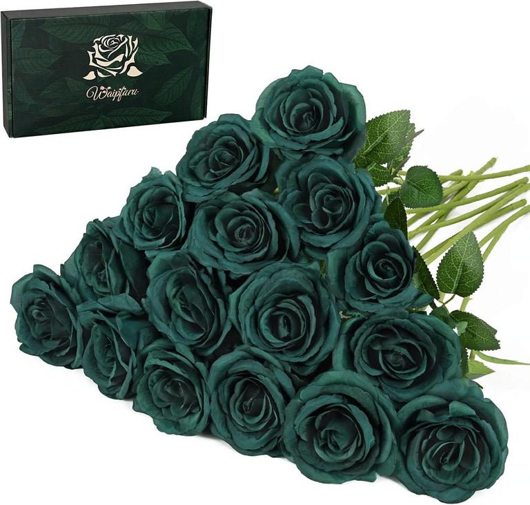 WAIPFARU 12PC SILK GREEN ROSES