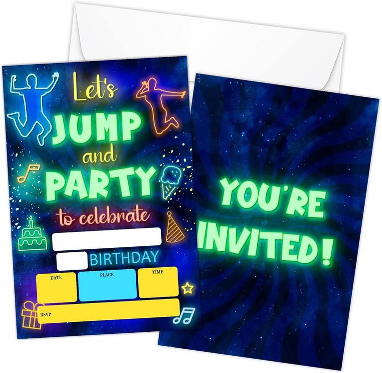 NEON JUMP TRAMPOLINE INVITES.