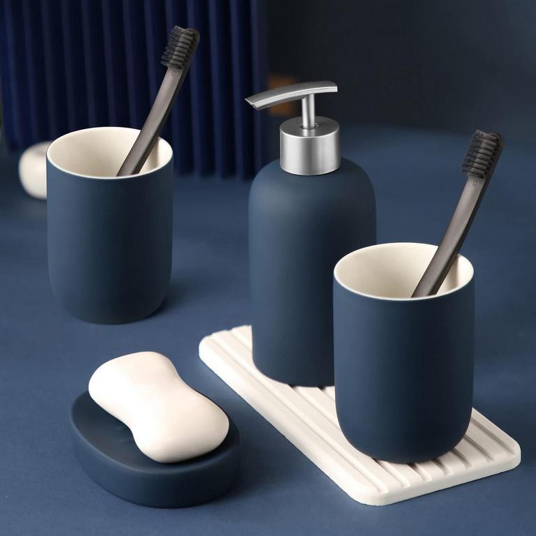 BLUE BATHROOM ACCESSORY SET 4PCS