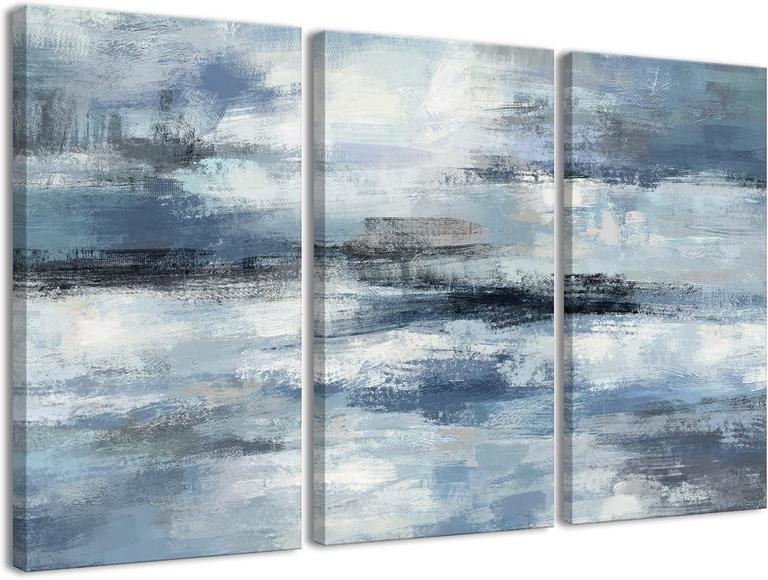 3 PIECE BLUE AND GREY WALL ART