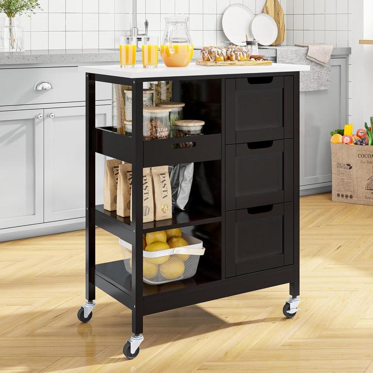 SOLID WOOD TOP KITCHEN ISLAND CART