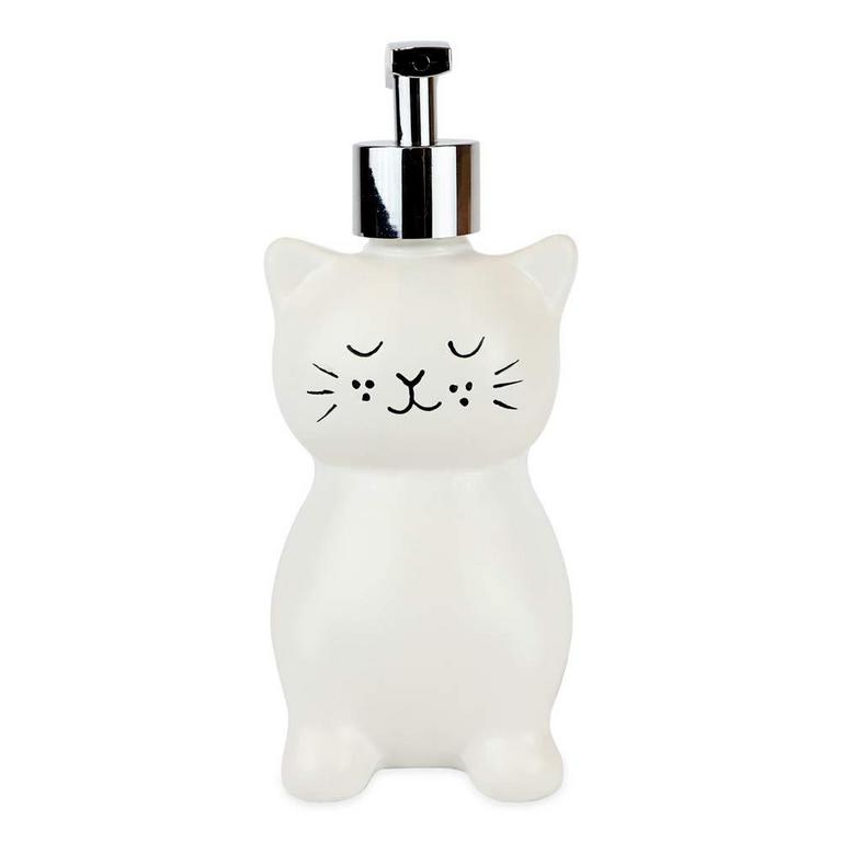 WHITE CERAMIC CAT SOAP PUMP