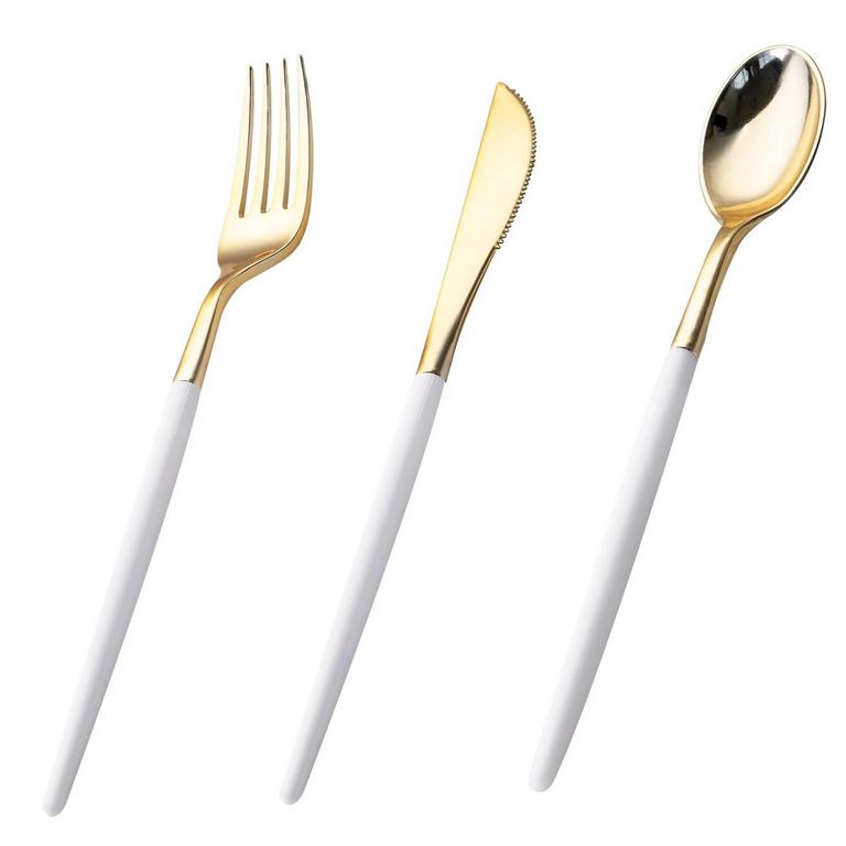 GOLD PLASTIC SILVERWARE 60PC