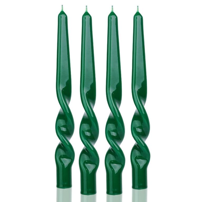GREEN SPIRAL TAPER CANDLES 4PK