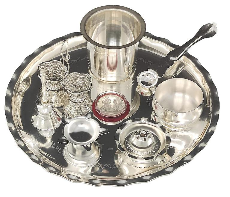 NOBILITY 9.5IN SILVER PLATED THALI SET 